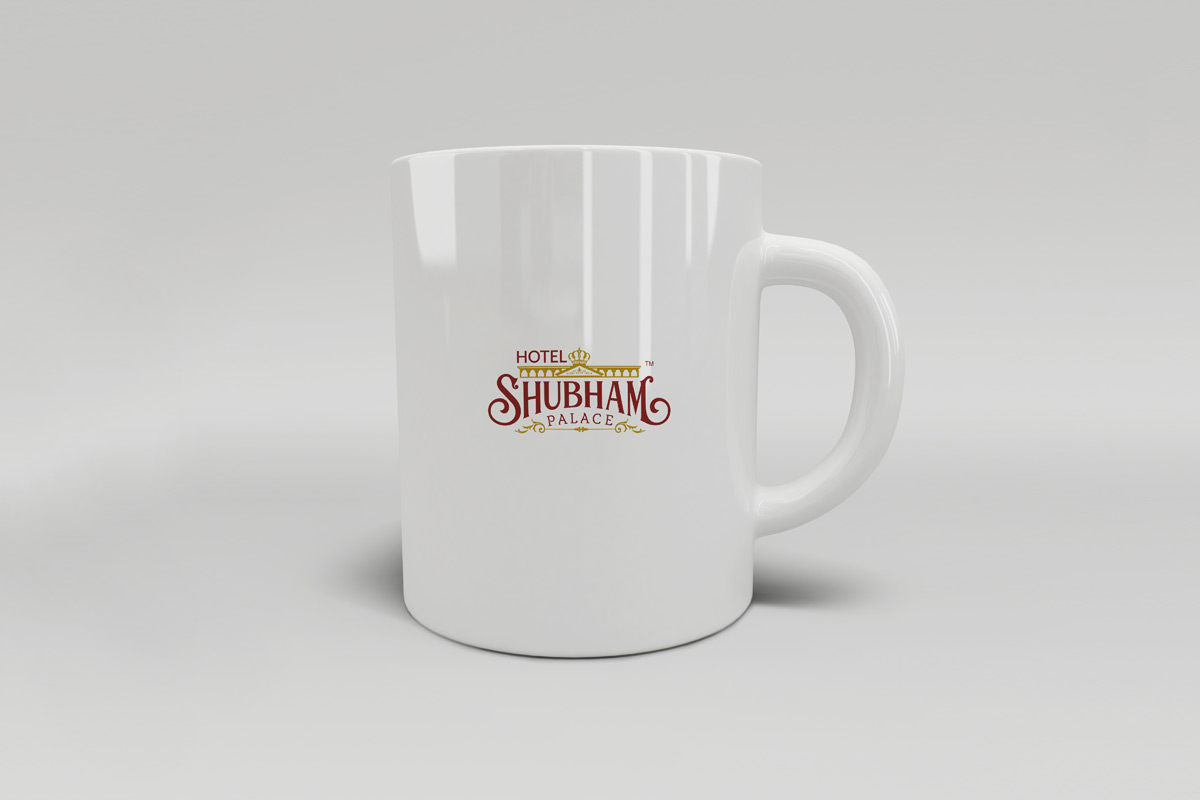 professional logo designs hyderabad, hotel branding, restaurant branidng india, hotel shubham palce logo, professional branding in hyderabad, on coffee mug